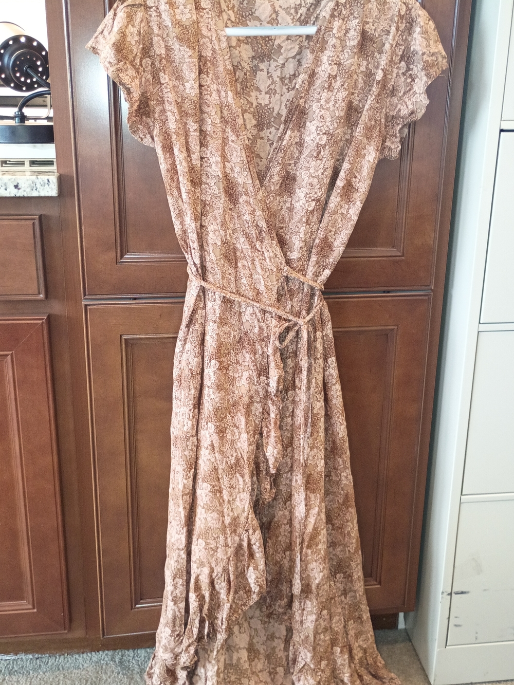 Women’s Brown Floral Wrap Maxi Dress